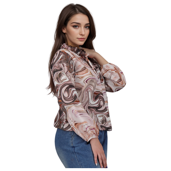 قميص نسائي بأكمام طويلة من انكي - XL