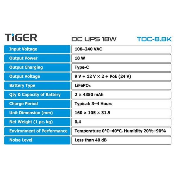  Tiger TDC-88K - DC UPS - 8800mAh Battery - Black 