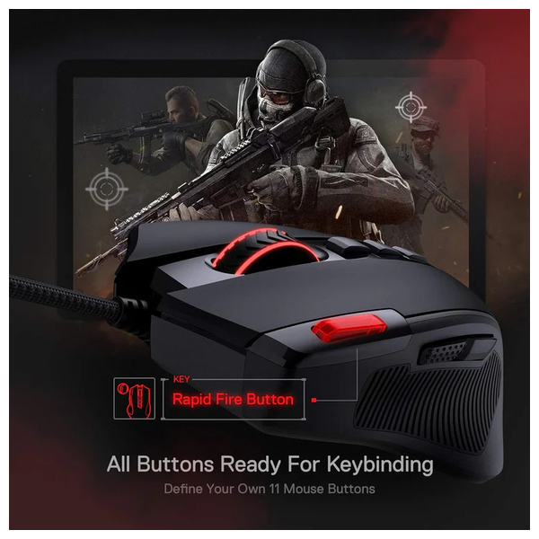 Redragon M612 - Wired Gaming Mouse - 11 Programmable Buttons - RGB - Black