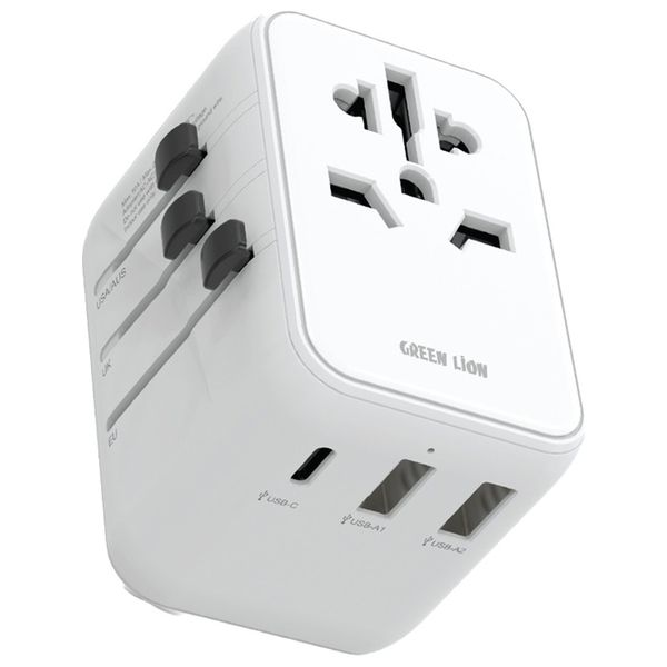 محول السفر العالمي جرين ليون  - 12 واط - متعدد المنافذ - ابيض - GN12WUADWH