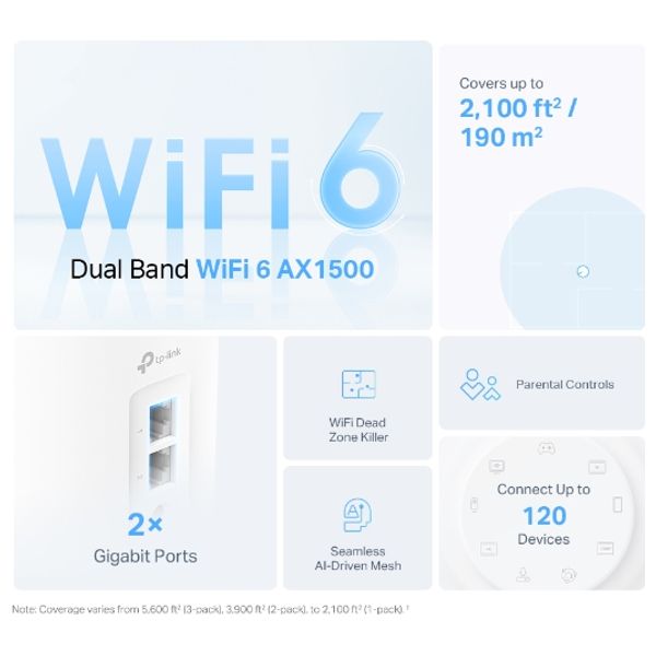  TP-Link Deco X10 Whole Home Mesh Wi-Fi 6 System - AX1500 - 2 Pack - White 