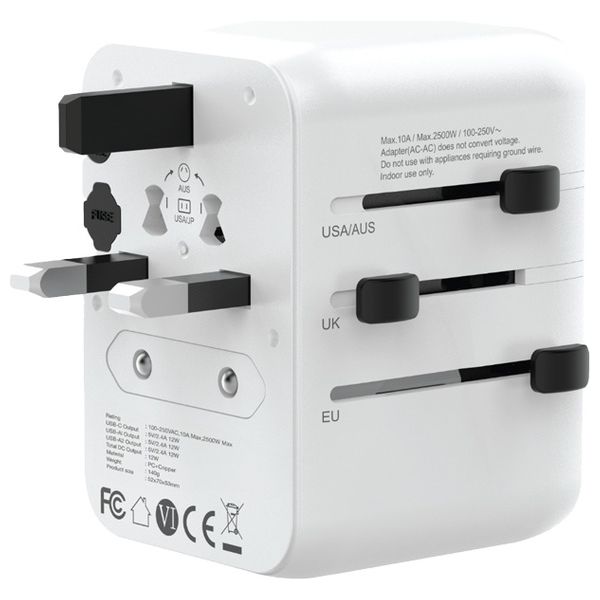 محول السفر العالمي جرين ليون  - 12 واط - متعدد المنافذ - ابيض - GN12WUADWH