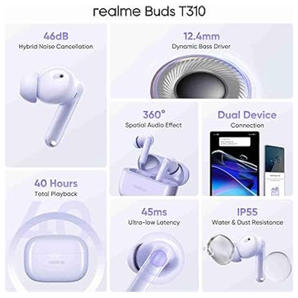 Realme T310 - Bluetooth Headphone In Ear - Up to 40 hours - Bluetooth 5.4 - White