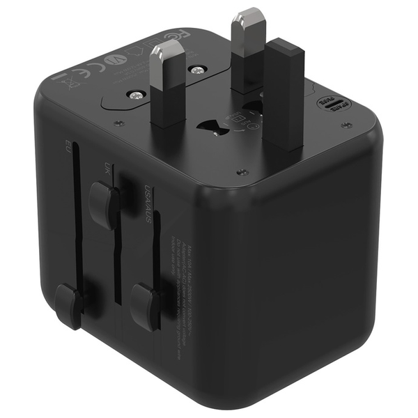 Porodo 12WUTA Fast Travel Adapter - Dual USB-A Ports - Compatible in 150+ Countries - Black