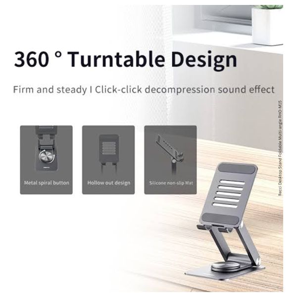  Recci RHO-M15 - Foldable Desktop Phone Stand - Silver 