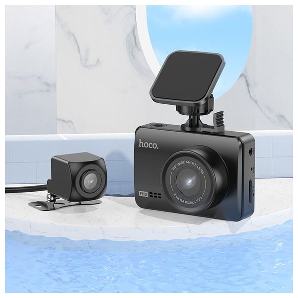 داش كام هوكو DV3 - سيارة مزدوجة القناة - أمامية بدقة 1080 بكسل + مستشعر G - أسود