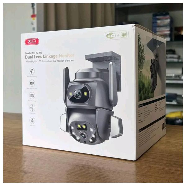 XO CR04 Outdoor Camera - Dual Lens - LED Lighting - Infrared - 350° Rotation - Black