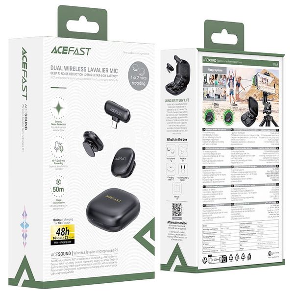  AceFast R1 - Dual Wireless Lavalier Microphone - Black 