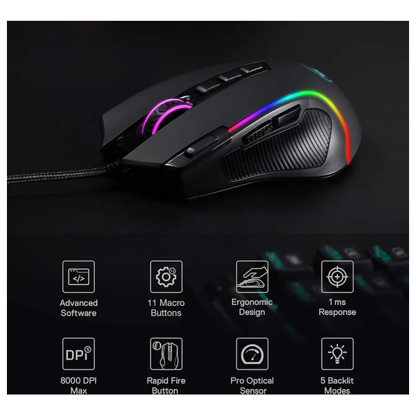 Redragon M612 - Wired Gaming Mouse - 11 Programmable Buttons - RGB - Black