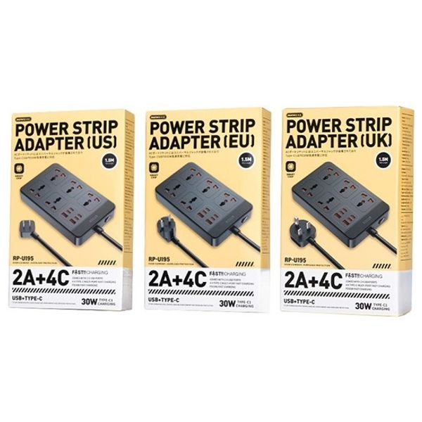 Remax RPU195 - Power Strip Adapter - 1.5M - 2500W - Black