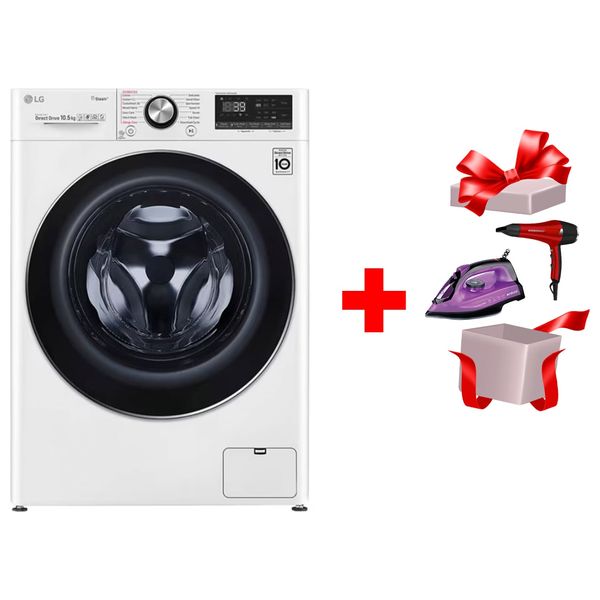  غسالة ال جي فتحة امامية - 10.5 كغم - 1400 دورة بالدقيقة - WV9142WRP - ابيض + مجفف شعر جوسونيك - GHD-251 - احمر + مكواة نوال بخارية - IRN-783 - بنفسجي 