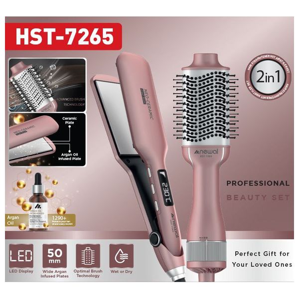  Newal 2 in 1 Hair Styler and Straightener HST7265- Pink 