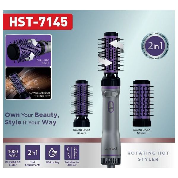  Newal HST-7145 Hair Dryer - DC Motor 1000W, 38mm & 50mm Ceramic Brushes 