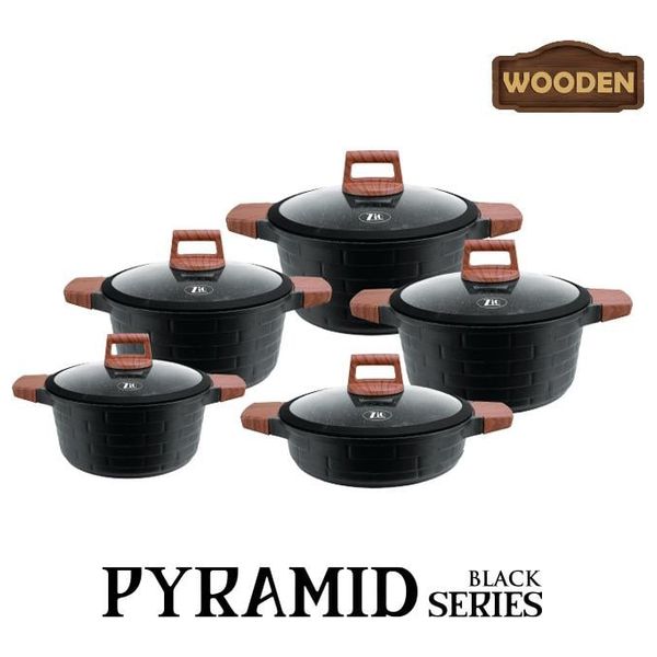  زيو بايراميد بلاك سيريز طقم قدور - 5 قطع - zcs-8530/5s32 - أسود 