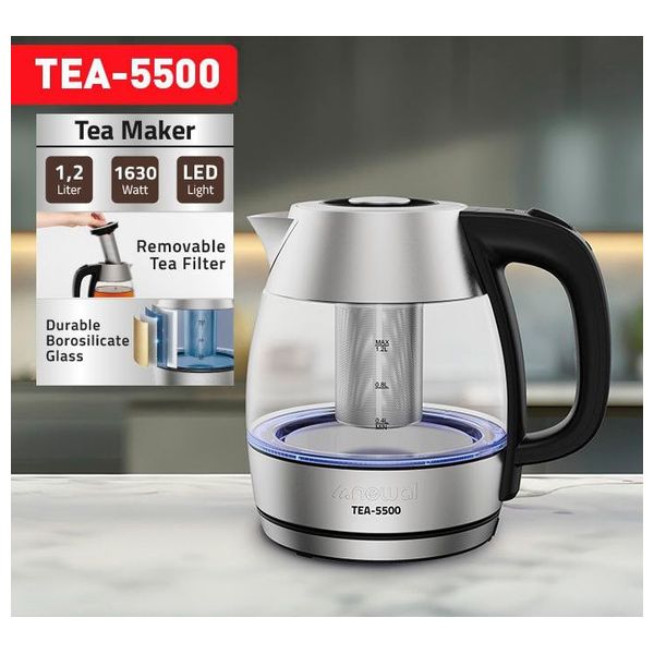 ماكنة تحضير الشاي نوال - 1630 واط - 1.2 لتر - TEA-5500 - ستيل