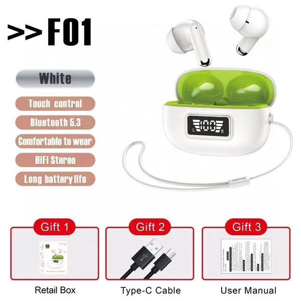  F01WHITE – سماعات أذن لاسلكية داخل الأذن – أبيض 