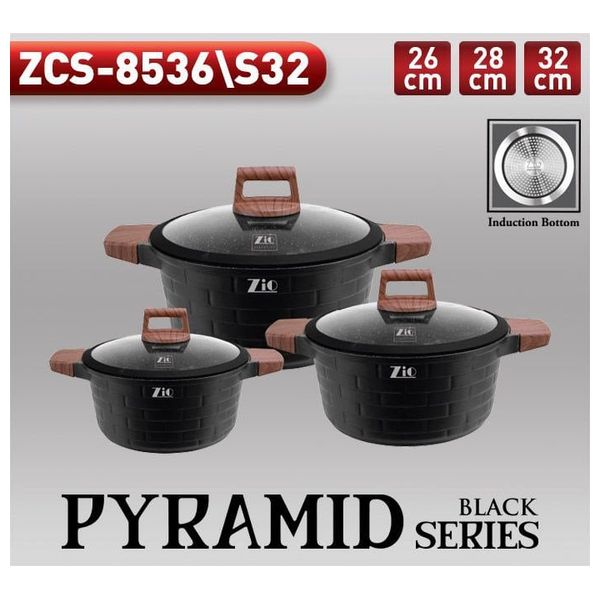  زيو بايراميد بلاك سيريز طقم قدور - 3 قطع - zcs-8536/s32 - أسود 
