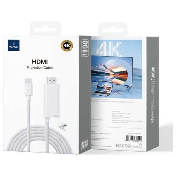  WiWU Wi-PS001 USB-C to HDMI Display & Charging Cable - 100W - 1.8m 