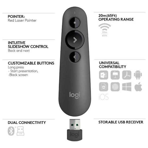 Logitech R500s - Laser Wireless Presenter - Black 