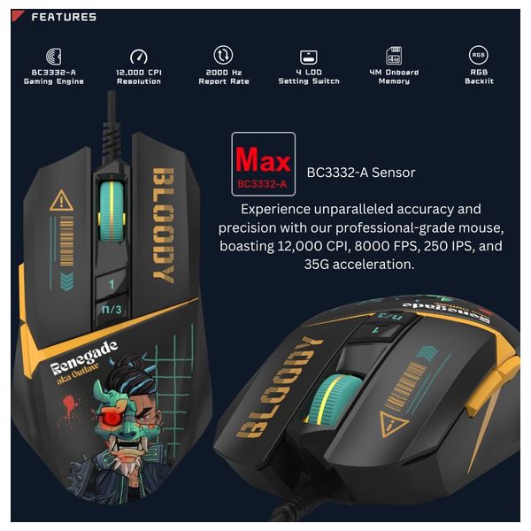  Bloody W63MAX - Wired Mouse - Very Black 