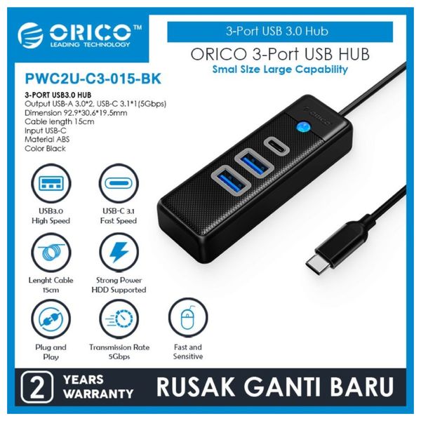  ORICO PWC2U-C3 - USB-C Hub - 3Port - Black 