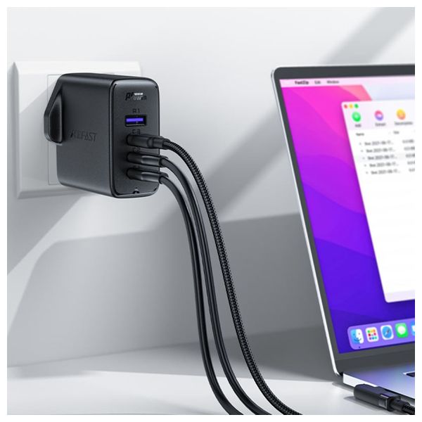 شاحن ايس فاست - A40 - 100 واط - 4 منفذ - اسود