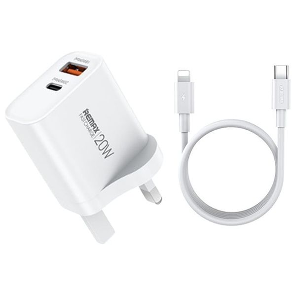  شاحن جداري ريماكس - يو اس بي سي الى لايتينغ - ٢٠ واط  - ابيض 