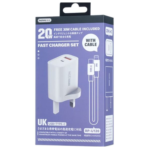  شاحن جداري ريماكس - يو اس بي سي الى لايتينغ - ٢٠ واط  - ابيض 