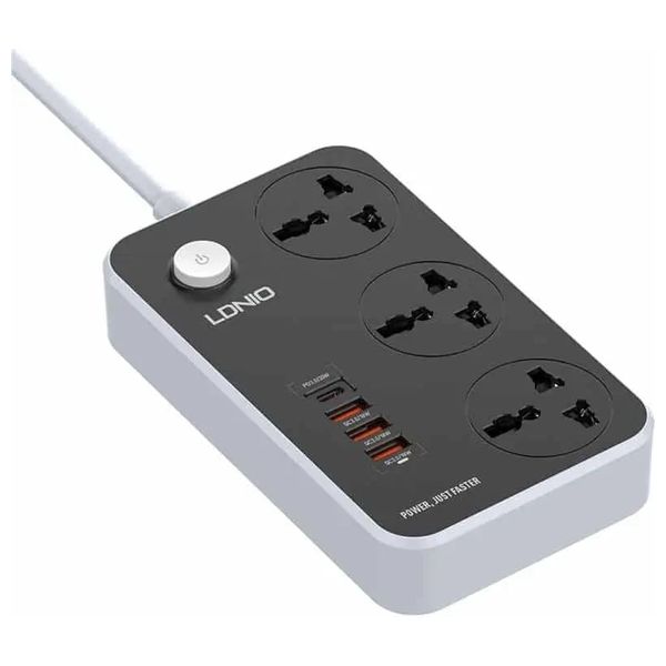  موزع كهربائي لدنيو - 3 مخارج طاقة - 4 منافذ يو اس بي - 2 متر - اسود 