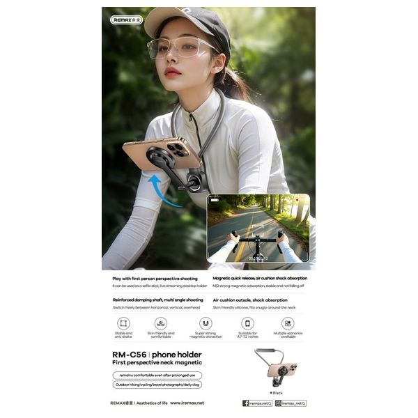  Remax RM-C56 - First View Magnetic Neck Phone Holder - 360° Rotation - Silver 