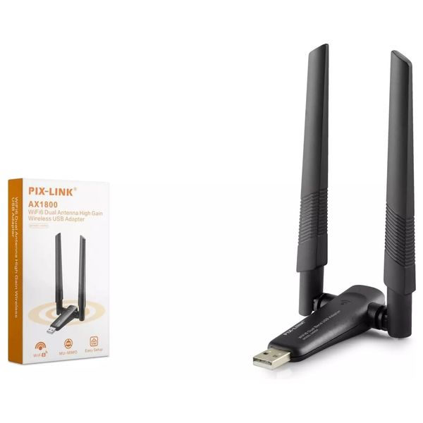  محول واي فاي يو اس بي من بيكس لينك - AX1800 - ثنائي النطاق 2.4 كيكاهرتز و5 كيكاهرتز - معيار واي فاي 6 - هوائيات خارجية عالية القوة - اسود 