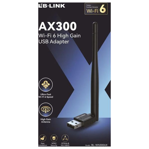  محول واي فاي يو اس بي من ايل بي لينك - AX300 -  بسرعة 300 ميكابت/ثانية - معيار واي فاي 6 مع هوائي - اسود 