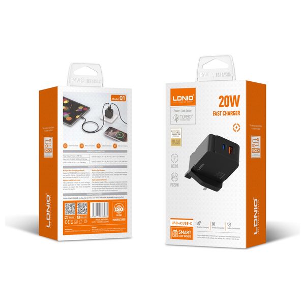  شاحن جداري لدنيو - يو اس بي سي الى لايتينغ - 20 واط - اسود 