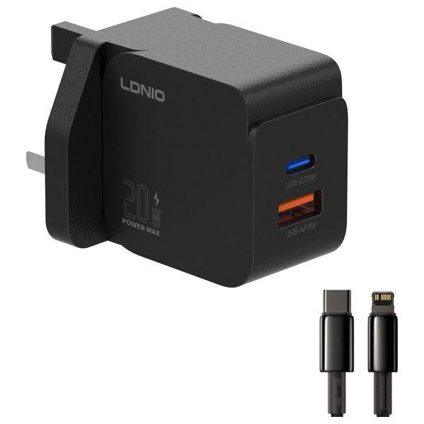  شاحن جداري لدنيو - يو اس بي سي الى لايتينغ - 20 واط - اسود 