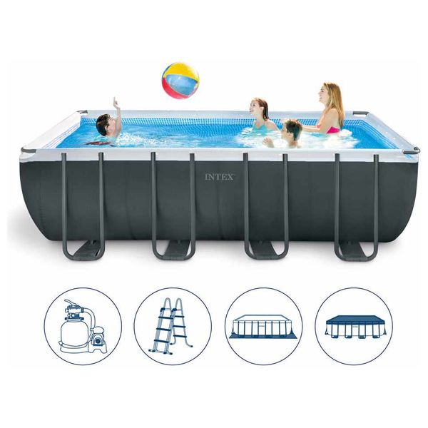  Intex 26356 - Ultra XTR Frame Rectangular Pool Set With Sand Filter Pump - Gray 