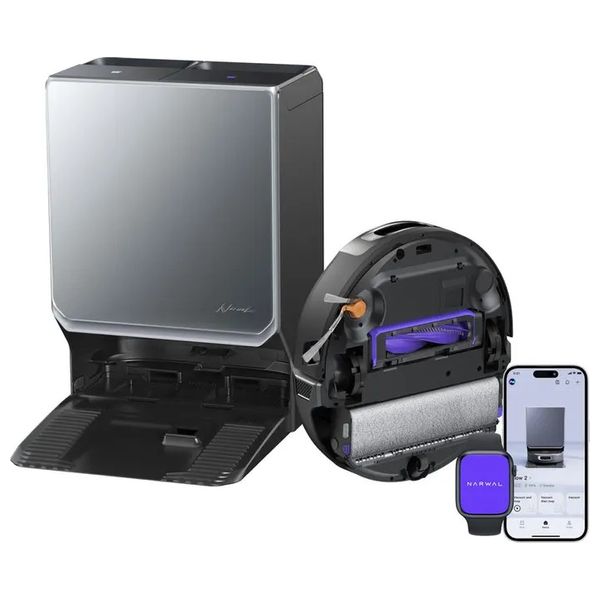  Narwal Flow 2 - Robot Vacuum & Mop Combo - 31,000 Pa Suction - 100°C Hot Water Self-Cleaning Dock & Anti-Tangle - Black + Roborock cleaning liquid - 1 liter - suitable for use on all types of appliances 