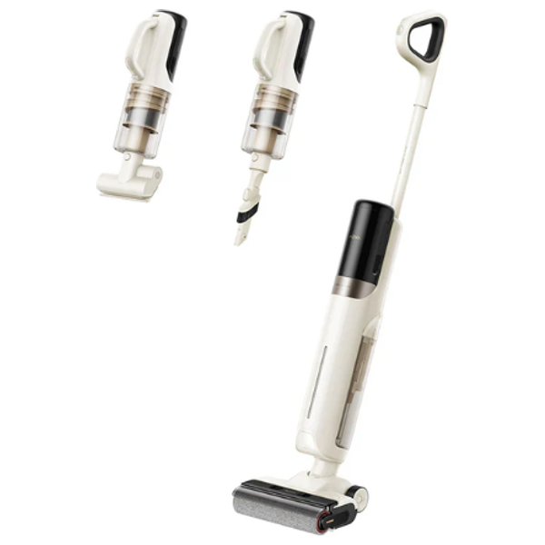  مكنسة موفا K30 ميكس الرطبة والجافة - تنظيف مزدوج الحواف للجدران والزوايا - وظيفة فرشاة التنظيف الذاتي بلمسة واحدة - أبيض 