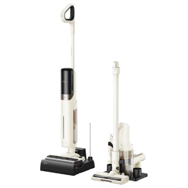  مكنسة موفا K30 ميكس الرطبة والجافة - تنظيف مزدوج الحواف للجدران والزوايا - وظيفة فرشاة التنظيف الذاتي بلمسة واحدة - أبيض 