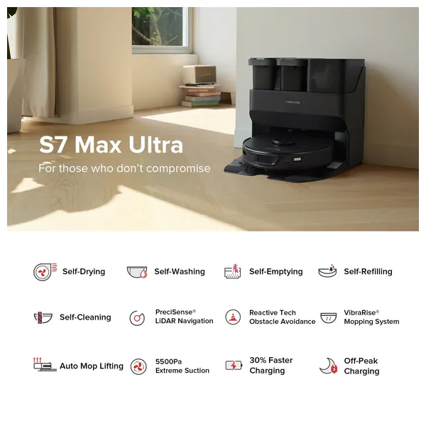  Roborock S7 Max Ultra - Robot Vacuum Cleaner - Black 