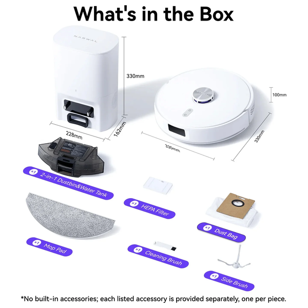  Narwal Robot Vacuum Cleaner Freo S - Smart Vacuum - 8000 Pa Suction Power - Laser Navigation System - Self-Emptying for up to 180 Days - App and Voice Control - 20mm Bypass Capacity - White 