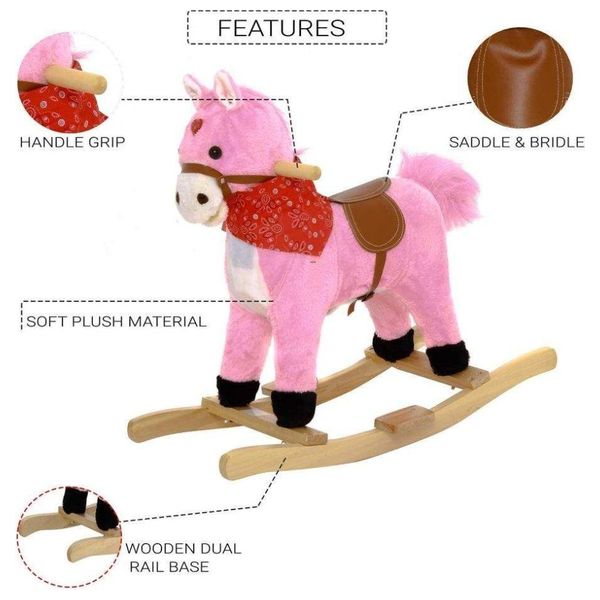  Children's Wooden Rocking Horse - Pink 