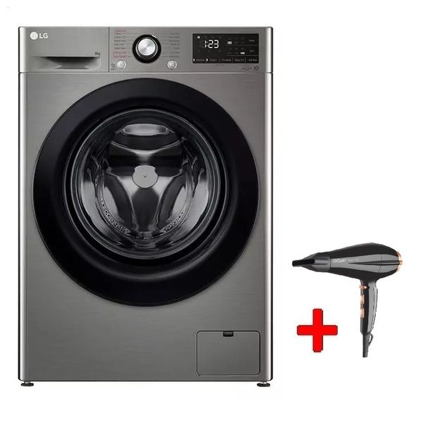  LG WV2149PVG - 9Kg - Front Loading Washing Machine - Silver + Arzum AR5048 - Hair Dryer - Black 