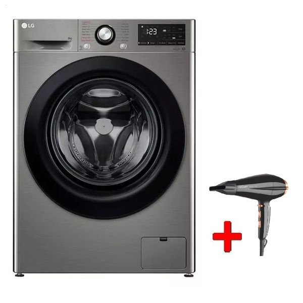  LG WV2149PVG - 8Kg - Front Loading Washing Machine - Silver + Arzum AR5048 - Hair Dryer - Black 