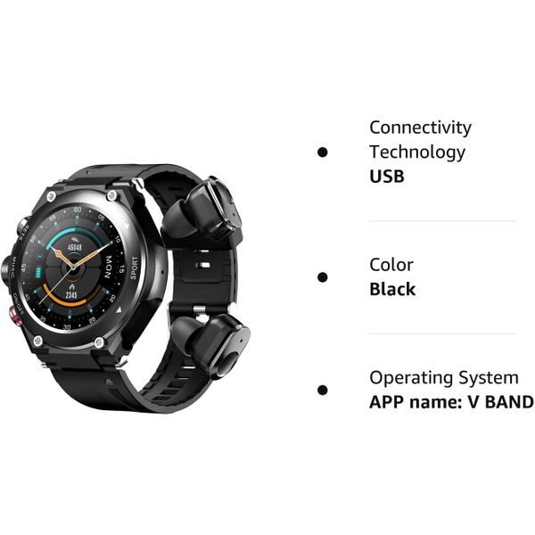  Tuanzi Smart Watch T92 With Bluetooth Headphone In Ear - Black 
