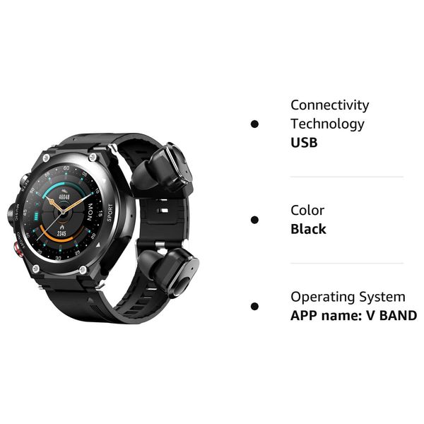  Tuanzi Smart Watch T92 With Bluetooth Headphone In Ear - Black 