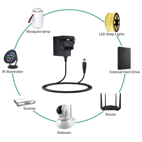 Jufd x001boeket - Universal 12V Power Adapter with 7 Replaceable Connectors - 24W - 1.5m - Black 