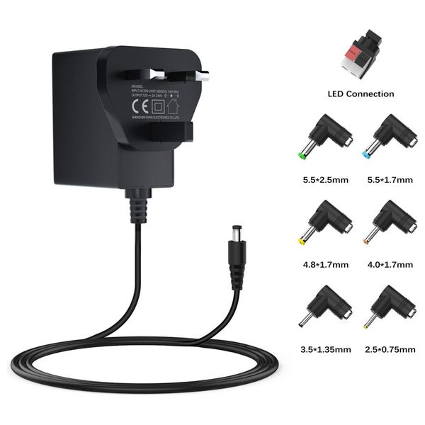  Jufd x001boeket - Universal 12V Power Adapter with 7 Replaceable Connectors - 24W - 1.5m - Black 