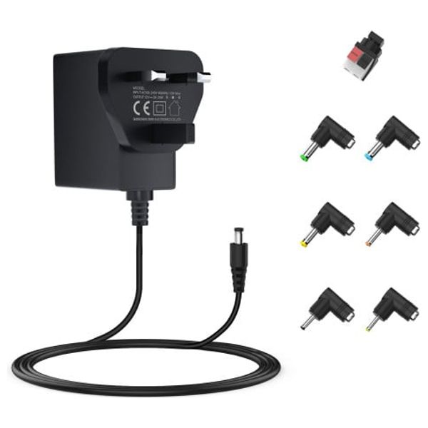  Jufd x001boeket - Universal 12V Power Adapter with 7 Replaceable Connectors - 24W - 1.5m - Black 