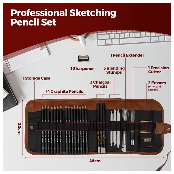 Graphite and Charcoal Drawing Pencil Set - 24 Piece