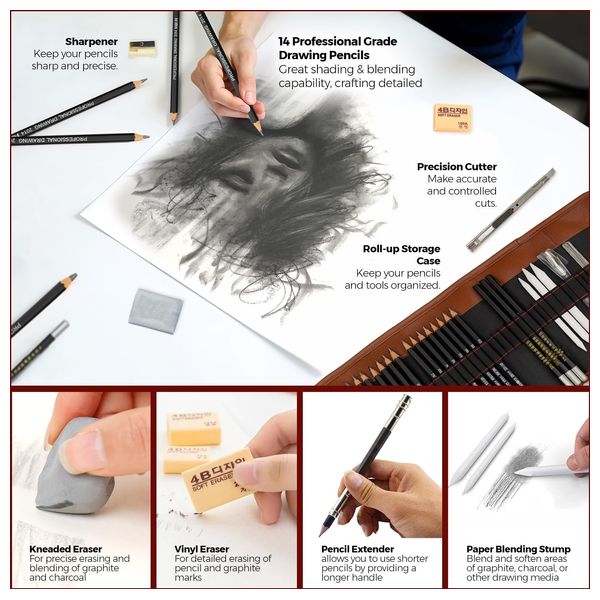 Graphite and Charcoal Drawing Pencil Set - 24 Piece